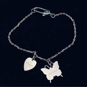 Gucci Sterling Silver Butterfly Heart Bracelet 6.5"